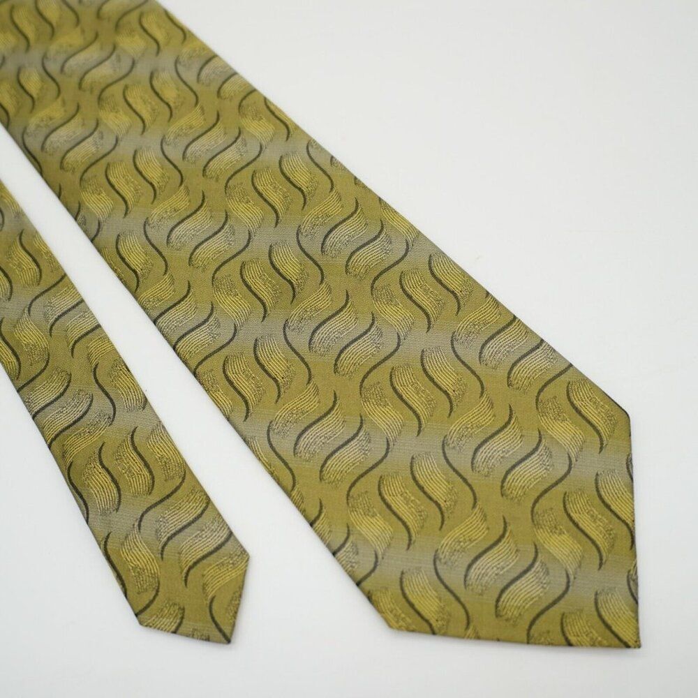 Pierre Cardin Beige Yellow‎ Abstract Woven Wide Silk Tie
